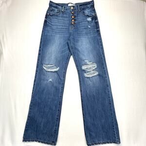 Kancan Button Fly Jeans Womens 9 (fits 32x34) Isabelle High Rise Wide Distressed